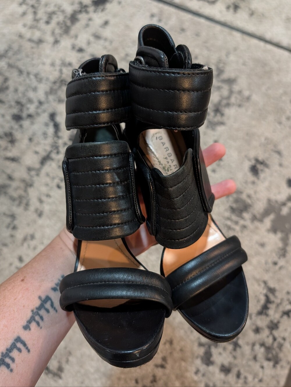Barbara Bui Black Leather Biker Heels Italian Made Size 37.5 - Picture 2 of 5